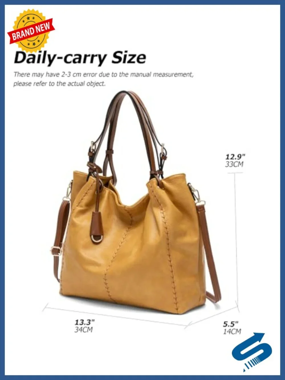 Vintage PU Leather Hobo Shoulder Bag Bucket Tote with Rivet Detail